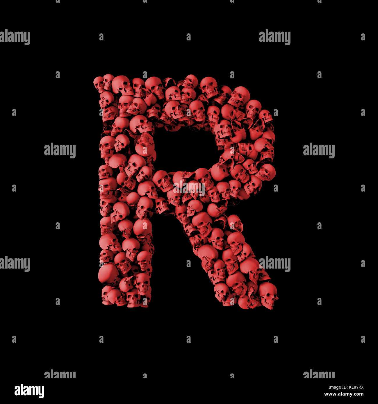 Letter R red skull font. Type made from skulls. 3D Rendering Stock ...