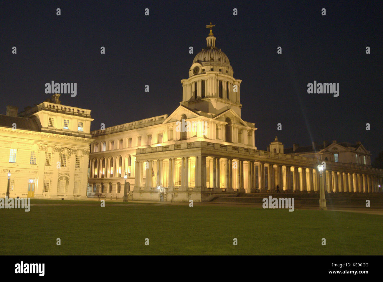 Nighttime view of the Old Royal Naval College in Greenwich, London Stock Photo