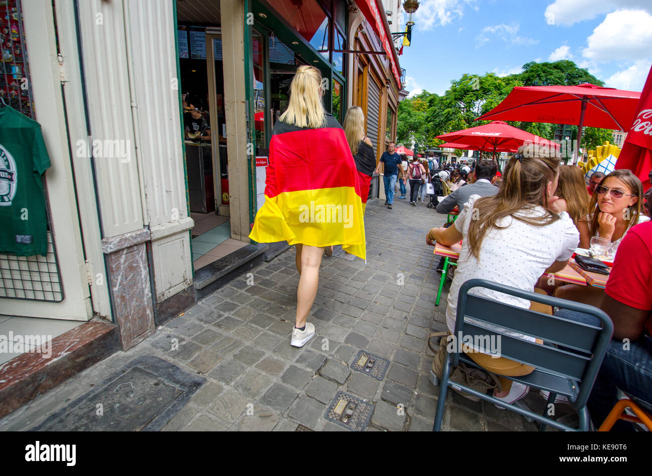 Brussels, Belgium. Girls wearing German flags Stock Photo