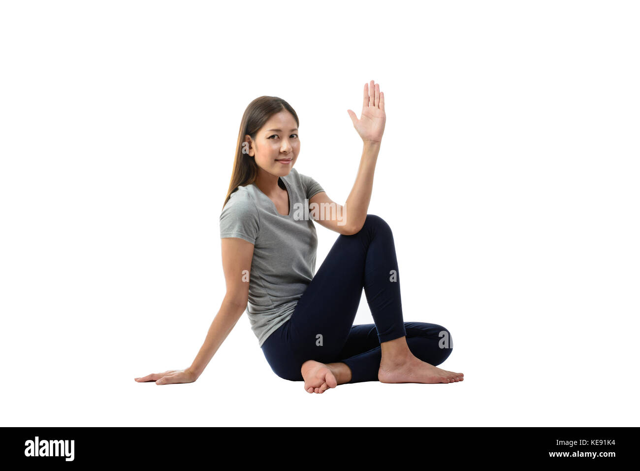 Young Asian Smiling Woman Practicing Yoga Sitting In Easy Pose Healthy Woman Concept Of Healthy Lifestyle And Relaxation Portrait Isolalted Studi Stock Photo Alamy