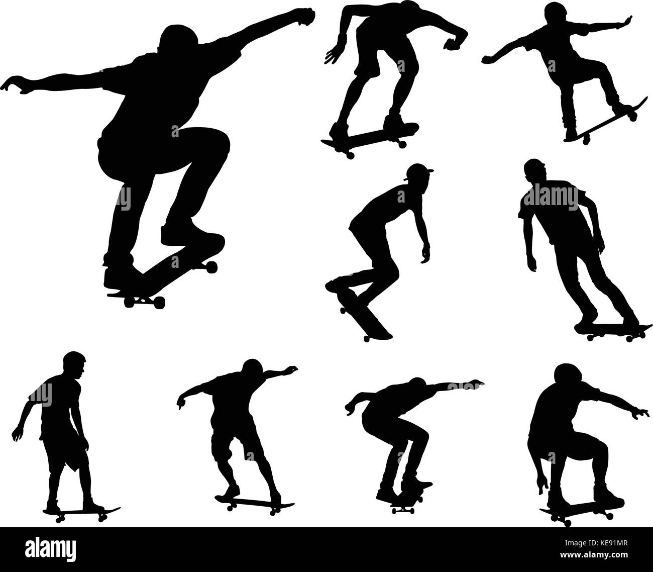 skateboarders silhouettes collection - vector Stock Vector