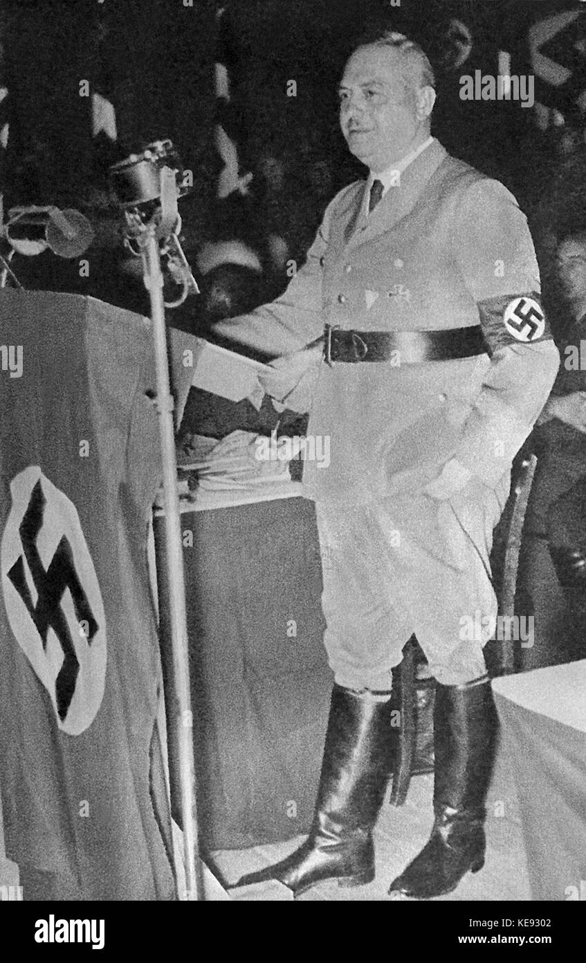 Prussian Juctice Minister Hanns Kerrl at a rally of the Kameradschaftsbund of German police officers, at Berlin Sportpalast, 1933. | usage worldwide Stock Photo