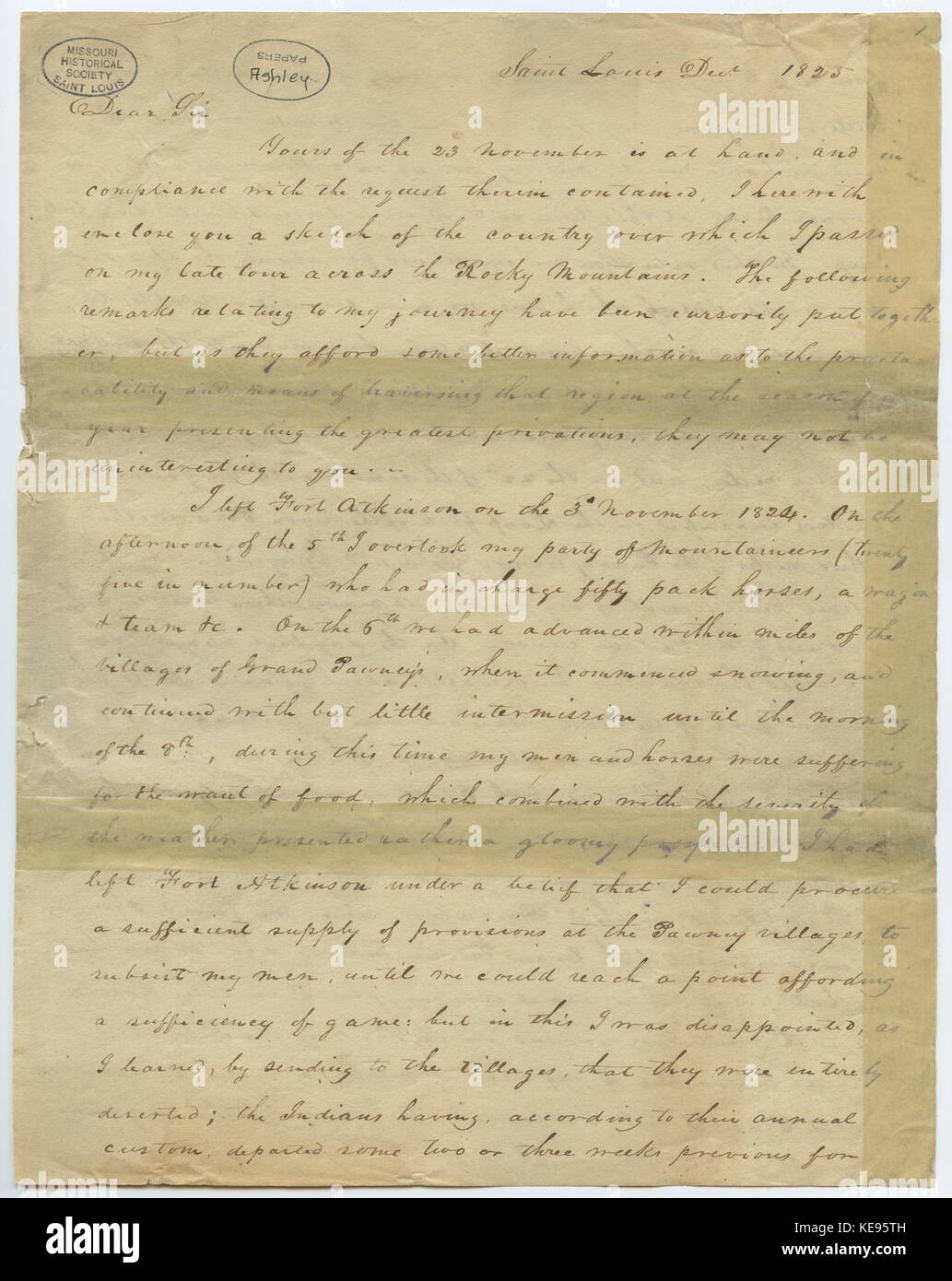 William Ashley's account of a voyage across the Rocky Mountains to Fort