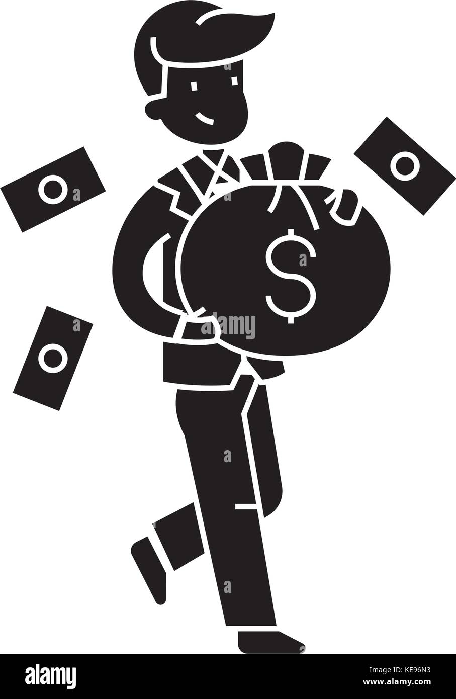 businessman with money bag icon, vector illustration, sign on isolated ...