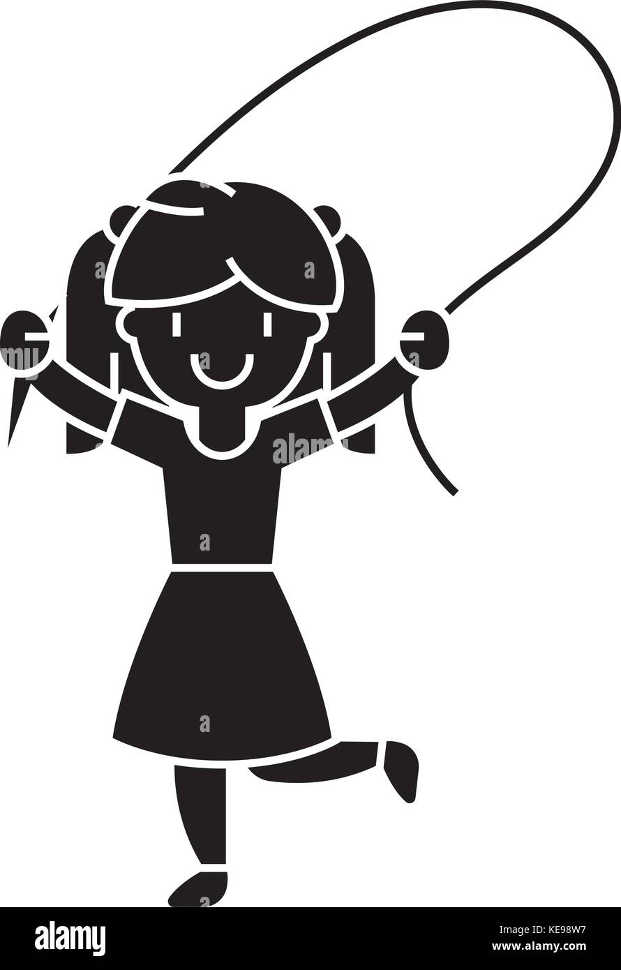 girl with jumping rope icon, vector illustration, sign on isolated ...