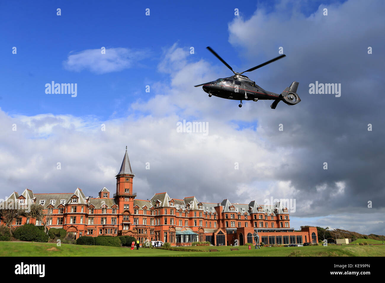 Executive private helicopters land at the Slieve Donard Hotel which ...