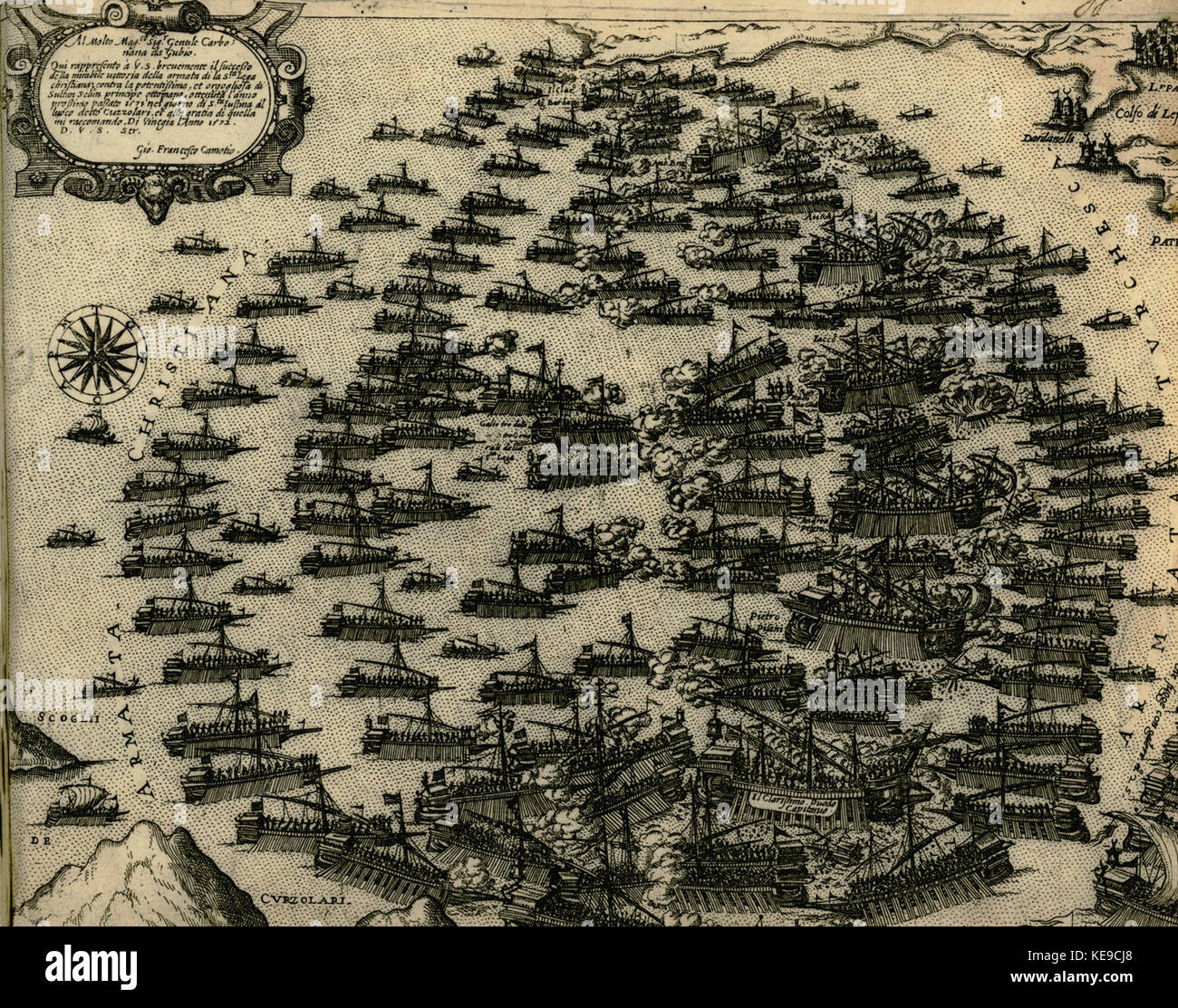 The Ottoman and the Venetian fleet during the Battle of Lepanto in 1571 ...