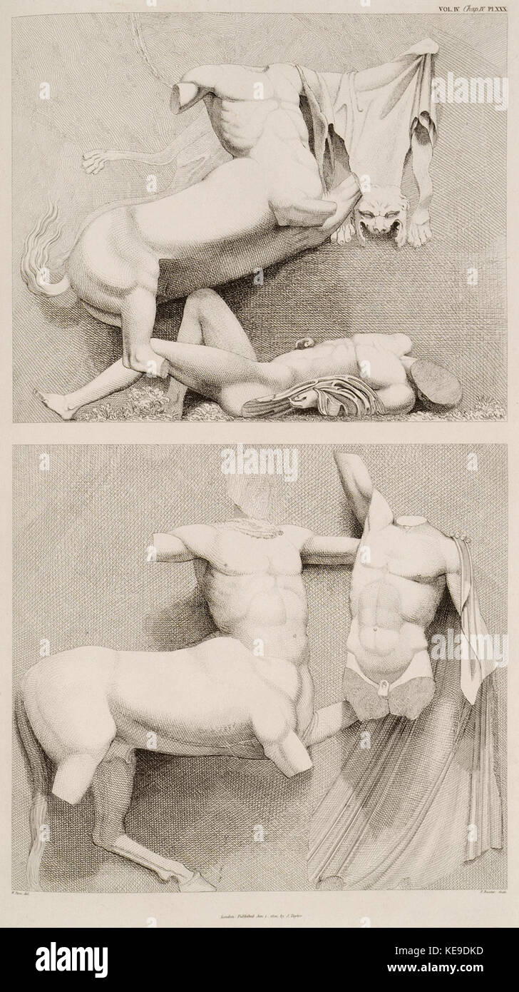 Metopes from the south side of the Parthenon  Centauromachy   Stuart James & Revett Nicholas   1816 Stock Photo