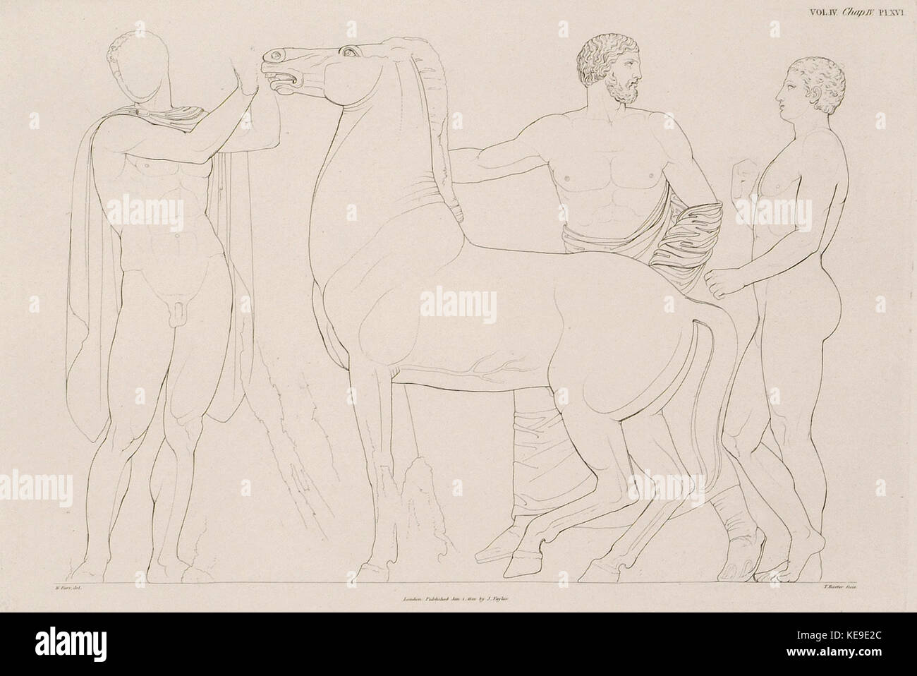 Reliefs from the west frieze of the Parthenon  Cavalry (4)   Stuart James & Revett Nicholas   1816 Stock Photo