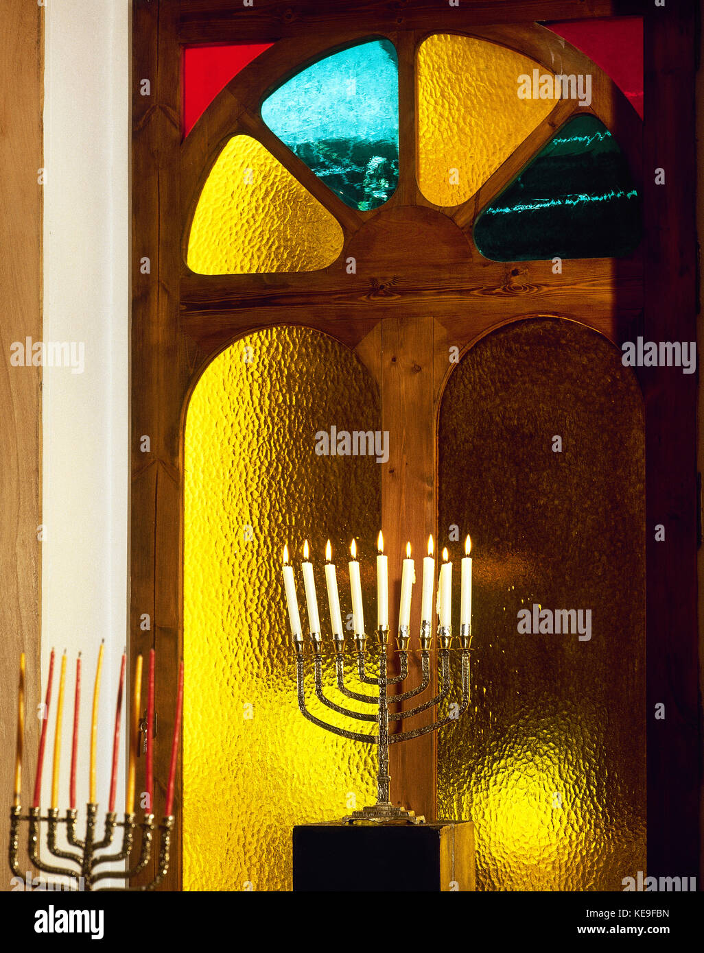 Jewish candleholder or Menorah Stock Photo