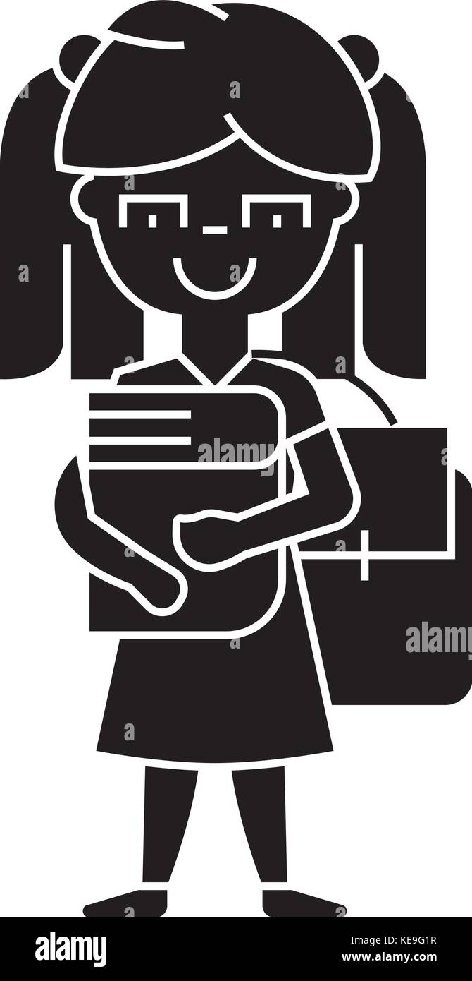 girl in school with book and backpack icon, vector illustration, sign ...