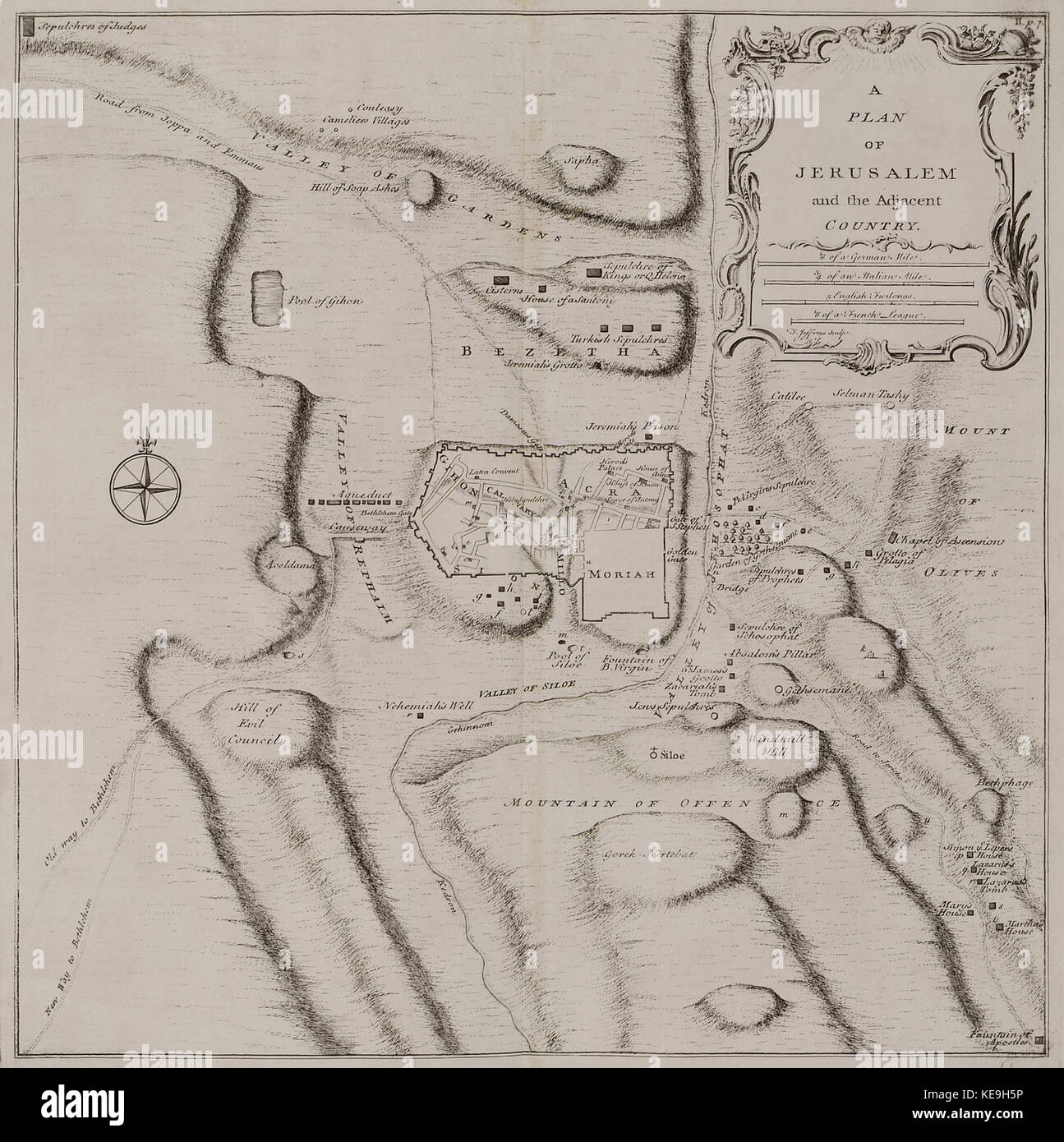 A Plan of Jerusalem and the Adjacent Country   Pococke Richard   1745 Stock Photo