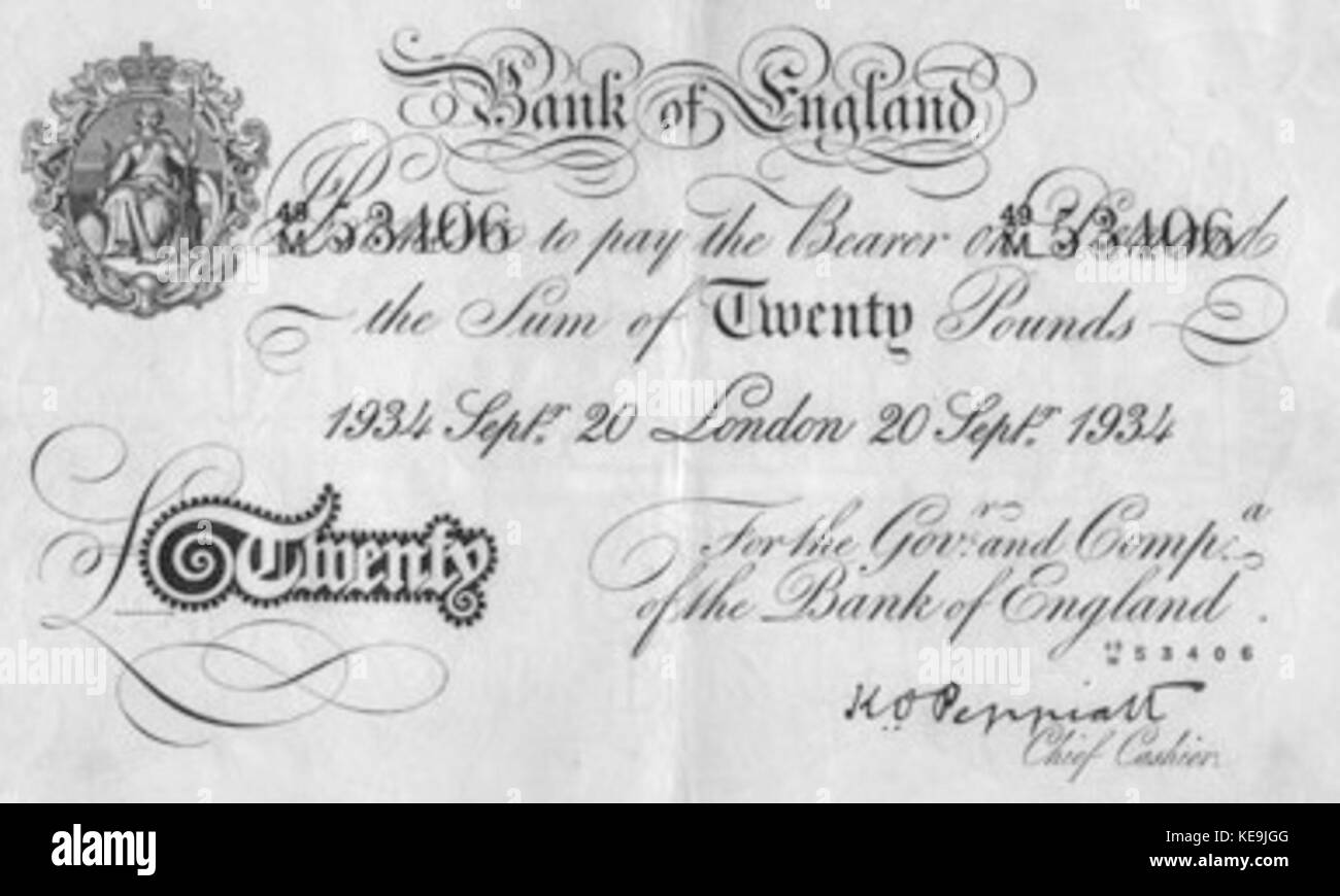 White note 20 pounds 1934 Stock Photo