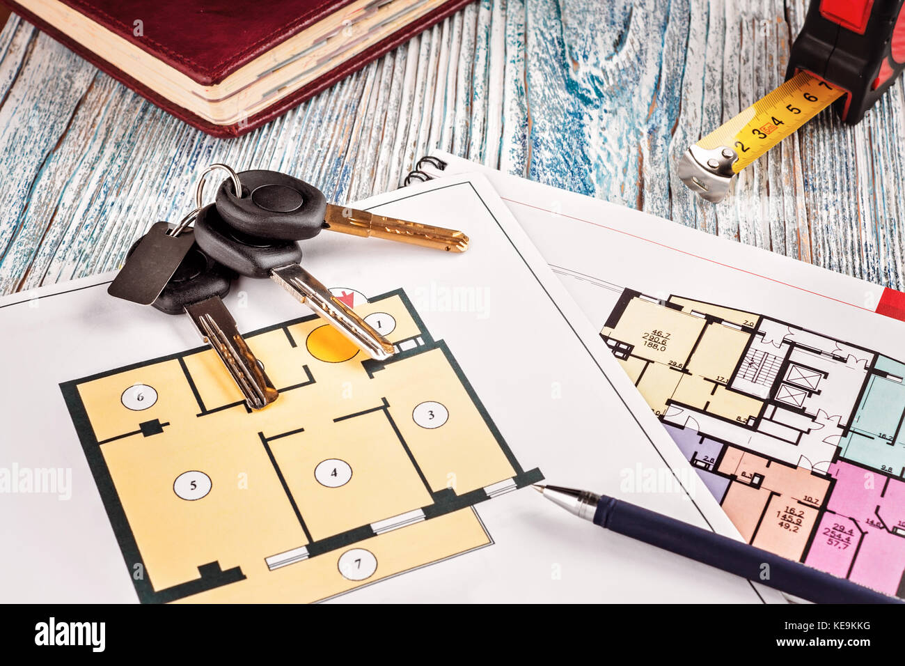 Linking new key on project plan of apartment house Concept new ...