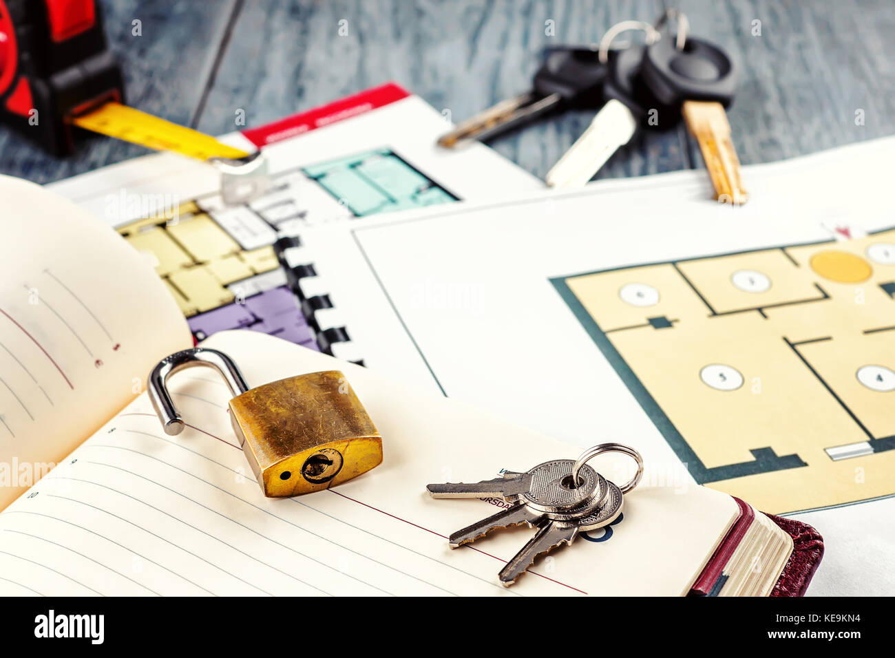 Linking new key on project plan of apartment house Concept new ...