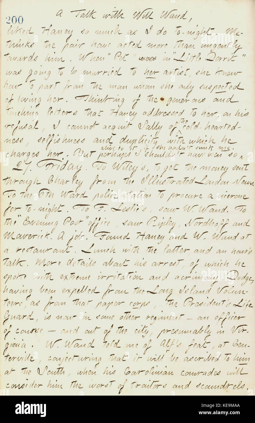 Thomas Butler Gunn Diaries  Volume 17, page 213, September 26, 1861 Stock Photo