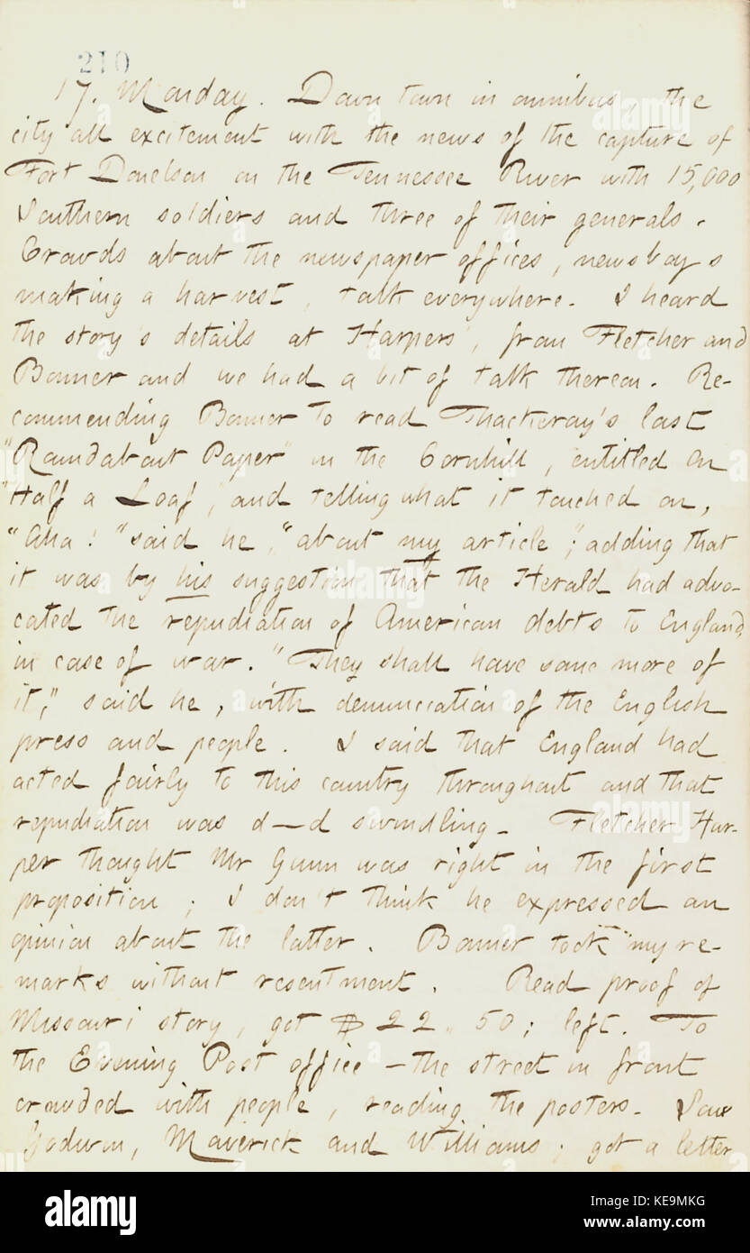 Thomas Butler Gunn Diaries  Volume 18, page 232, February 17, 1862 Stock Photo