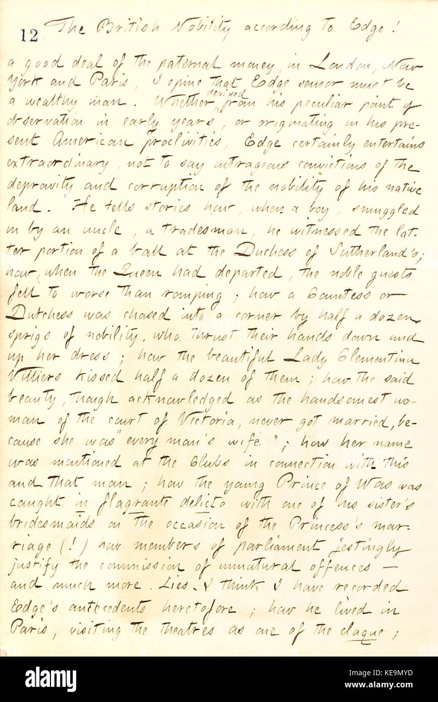 Thomas Butler Gunn Diaries  Volume 19, page 19, March 7, 1862 Stock Photo
