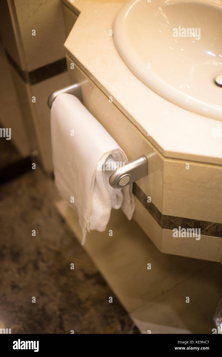 Luxury hotel bathroom sink cleaned and ready for guests to use Stock ...