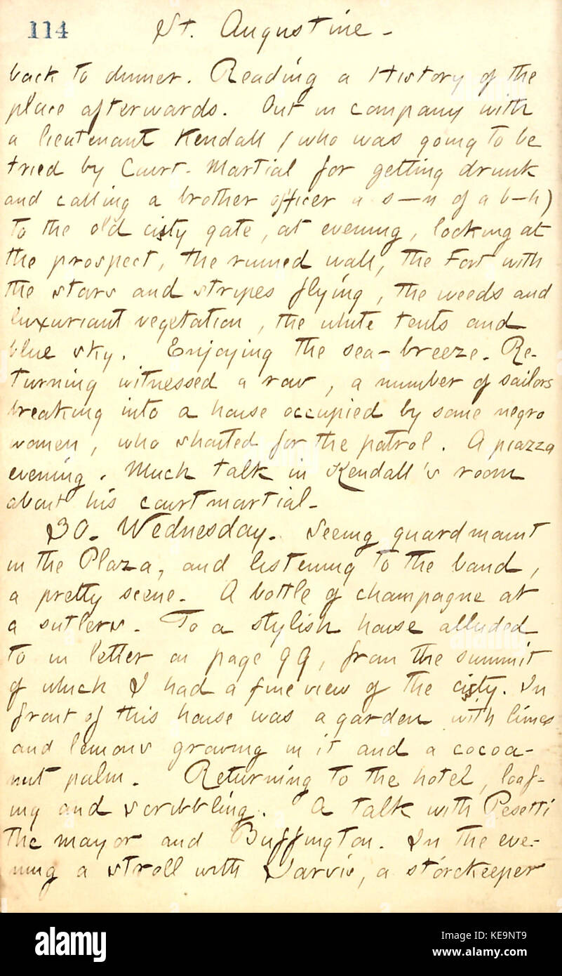 Thomas Butler Gunn Diaries  Volume 20, page 126, July 29, 1862 Stock Photo