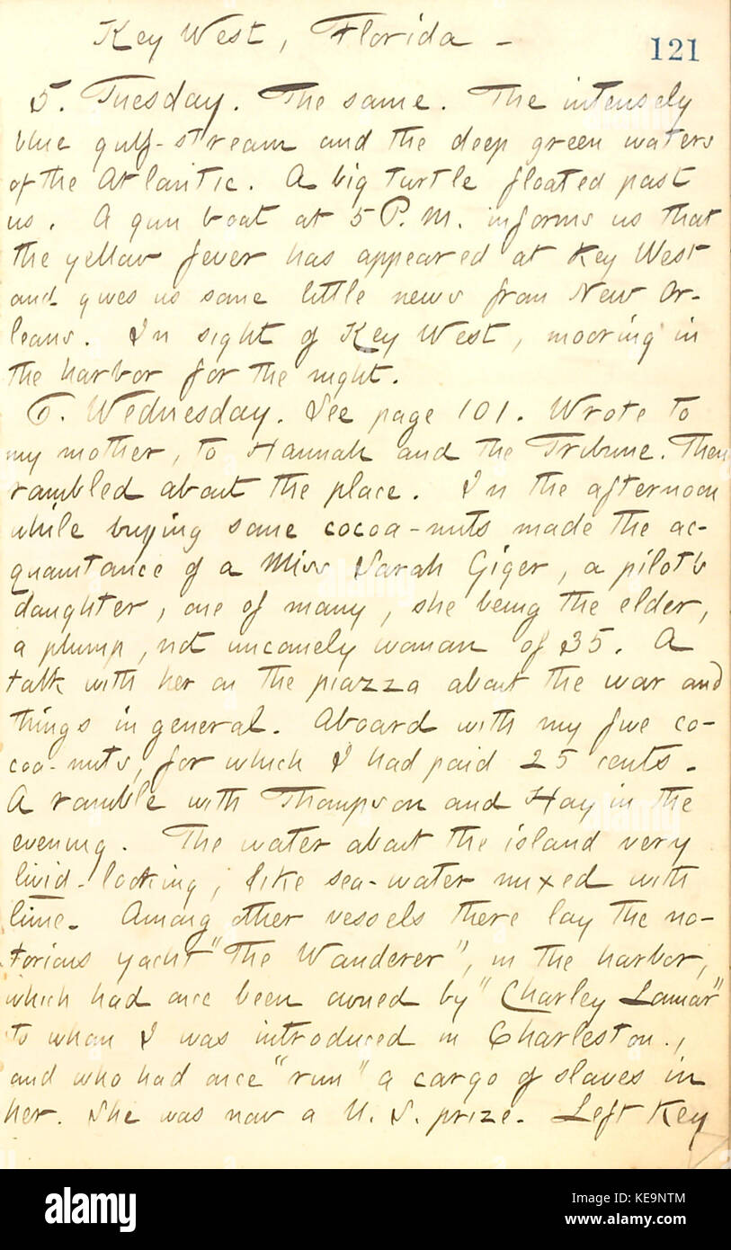 Thomas Butler Gunn Diaries  Volume 20, page 134, August 5, 1862 Stock Photo