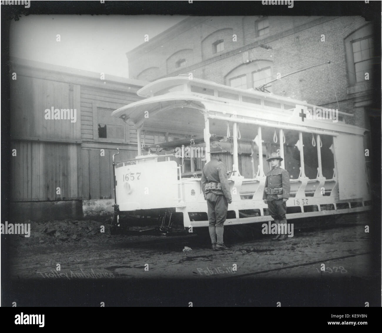 Trolley ambulance in Boston, February 1918 Stock Photo