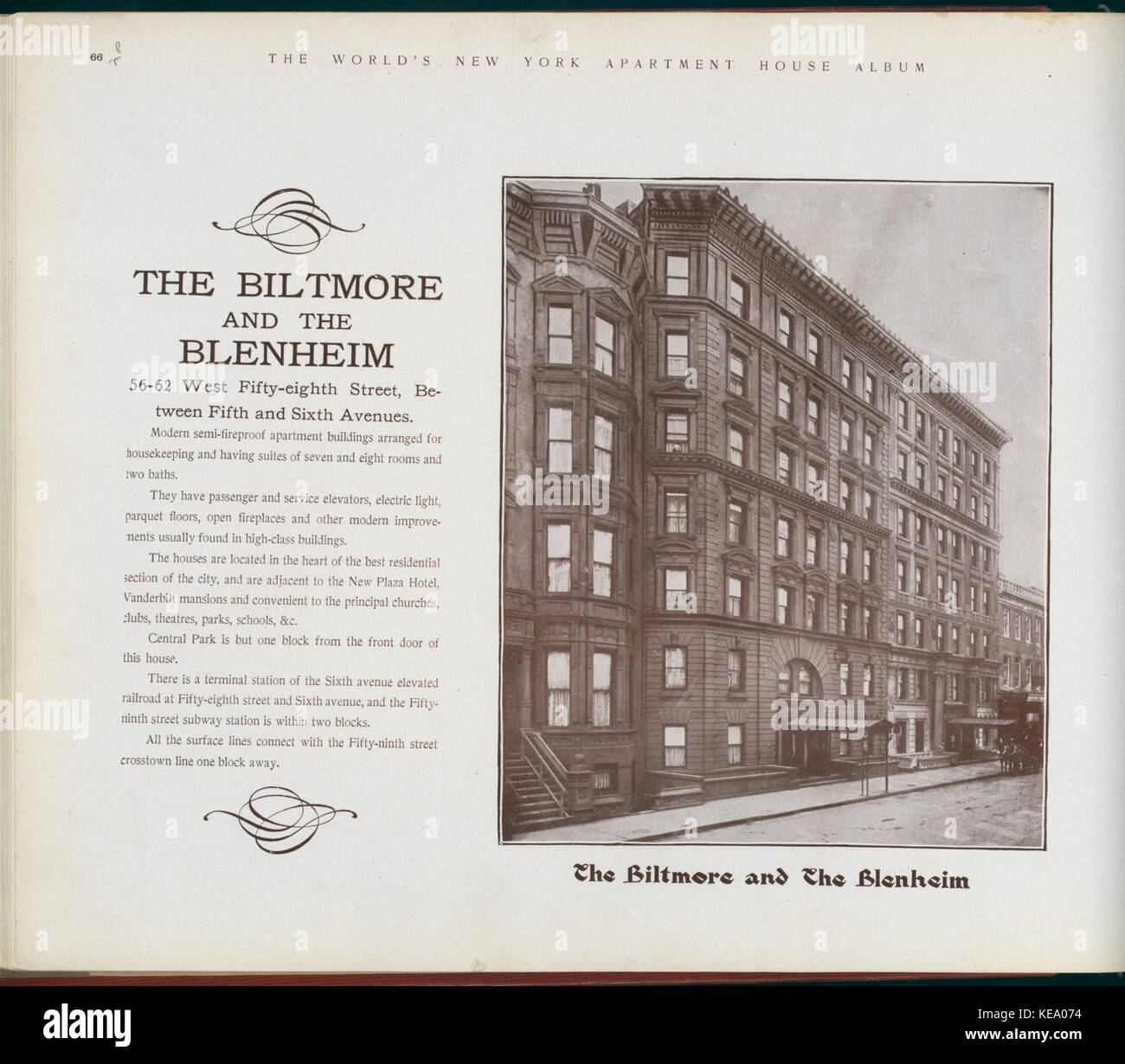 The Biltmore and The Blenheim. 56 62 West Fifty eighth Street, between Fifth and Sixth avenues (NYPL b11389518 417295) Stock Photo