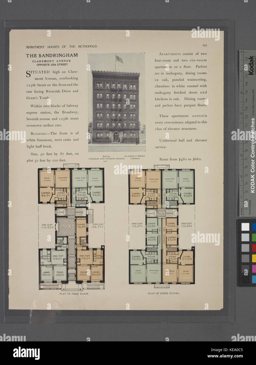 The Sandringham, Claremont Avenue opposite 125th Street; Plan of first floor; Plan of upper floors (NYPL b12647274 465679) Stock Photo