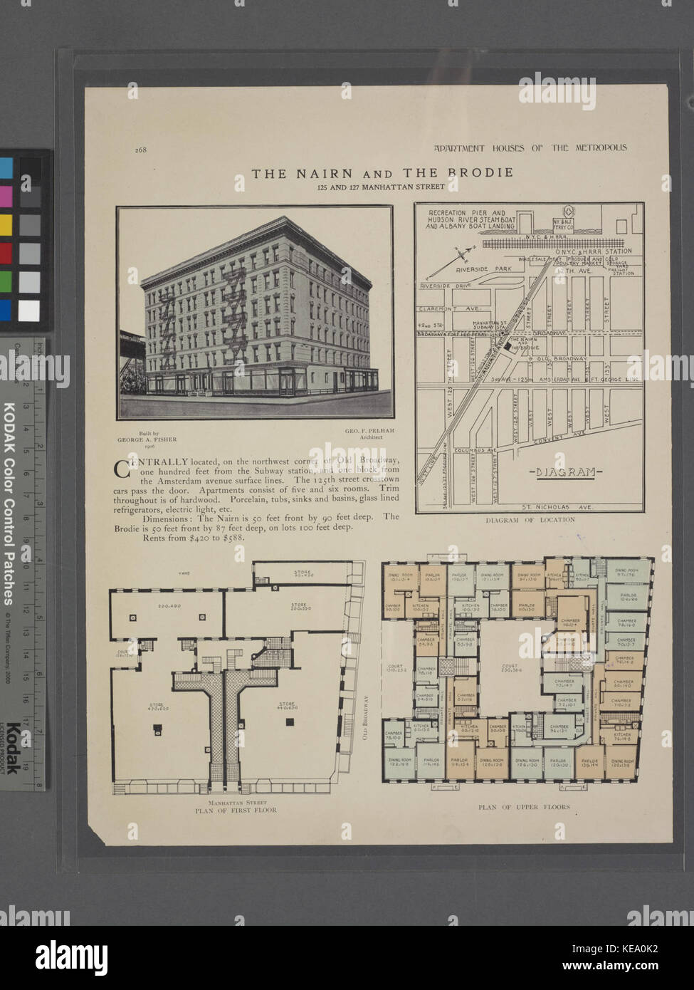 The Nairn and the Brodie, 125 and 127 Manhattan Street; Diagram of location; Plan of first floor; Plan of upper floors (NYPL b12647274 465692) Stock Photo