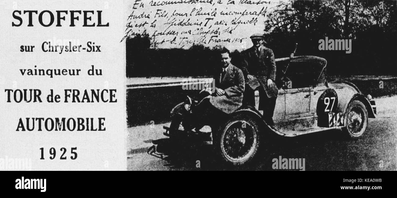 Henri Stoffel, vainqueur du Tour de France automobile 1925 sur Chrysler Six Stock Photo