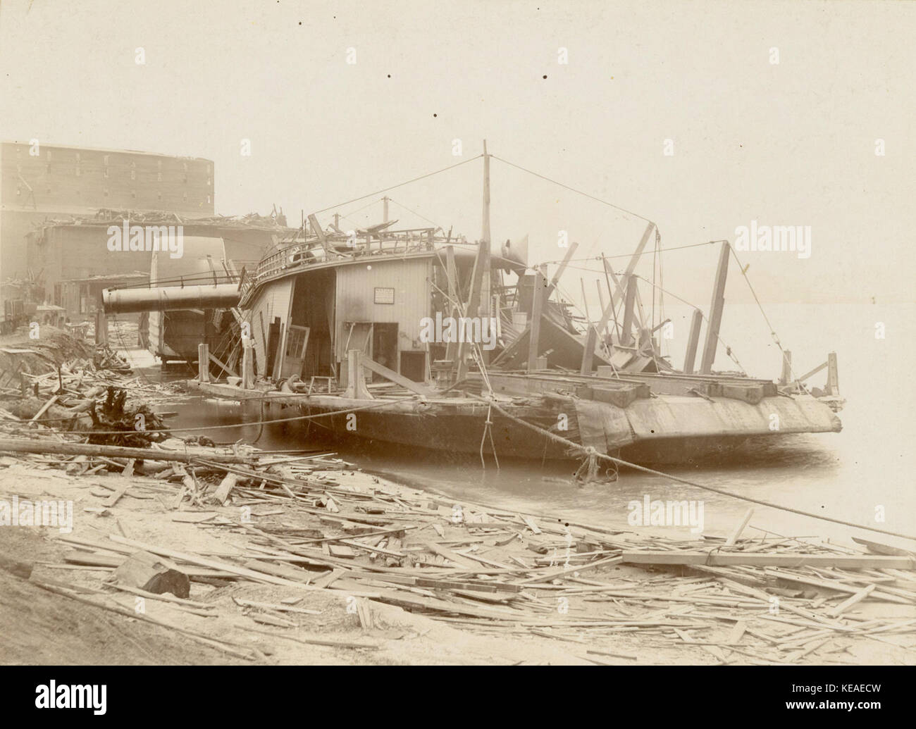 Wreck of the river boat Terry on the Mississippi River after the 1896 tornado Stock Photo