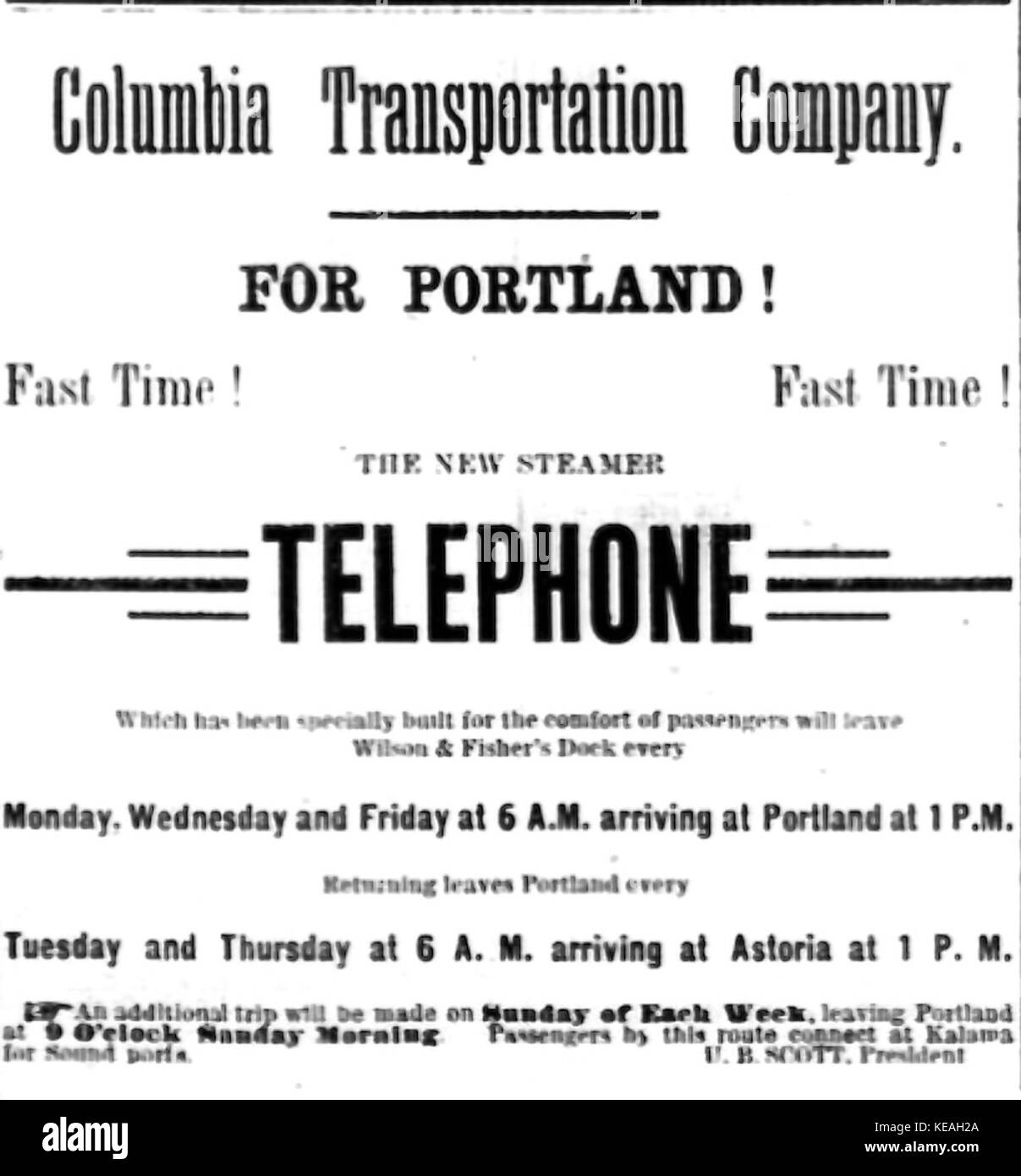 Telephone (steamer) advertisement March 1885 Stock Photo Alamy