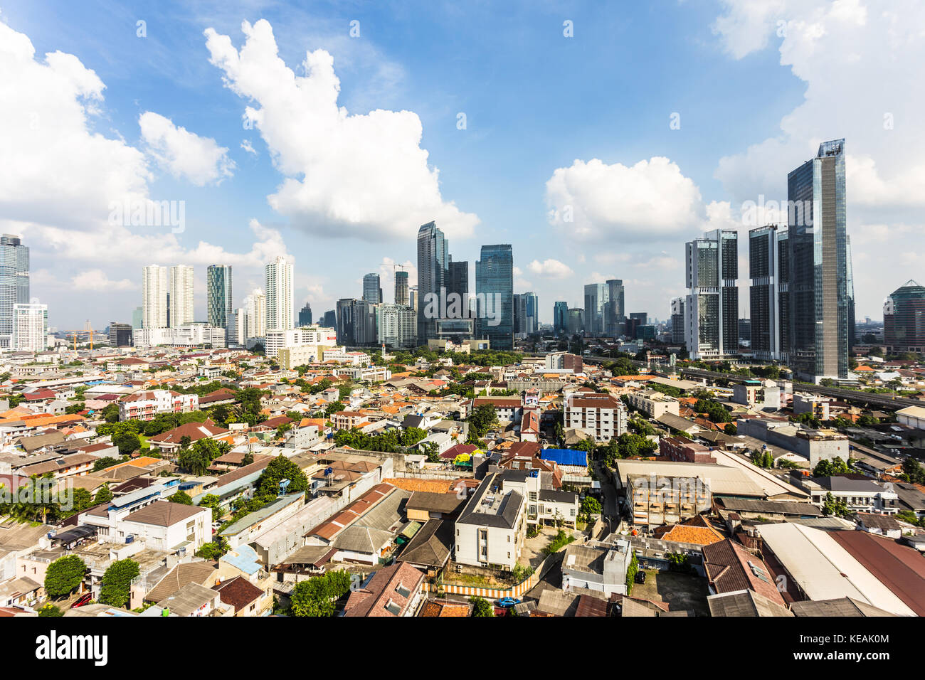 Jakarta skyline on a sunny day in Indonesia capital city in Southeast Asia. Stock Photo