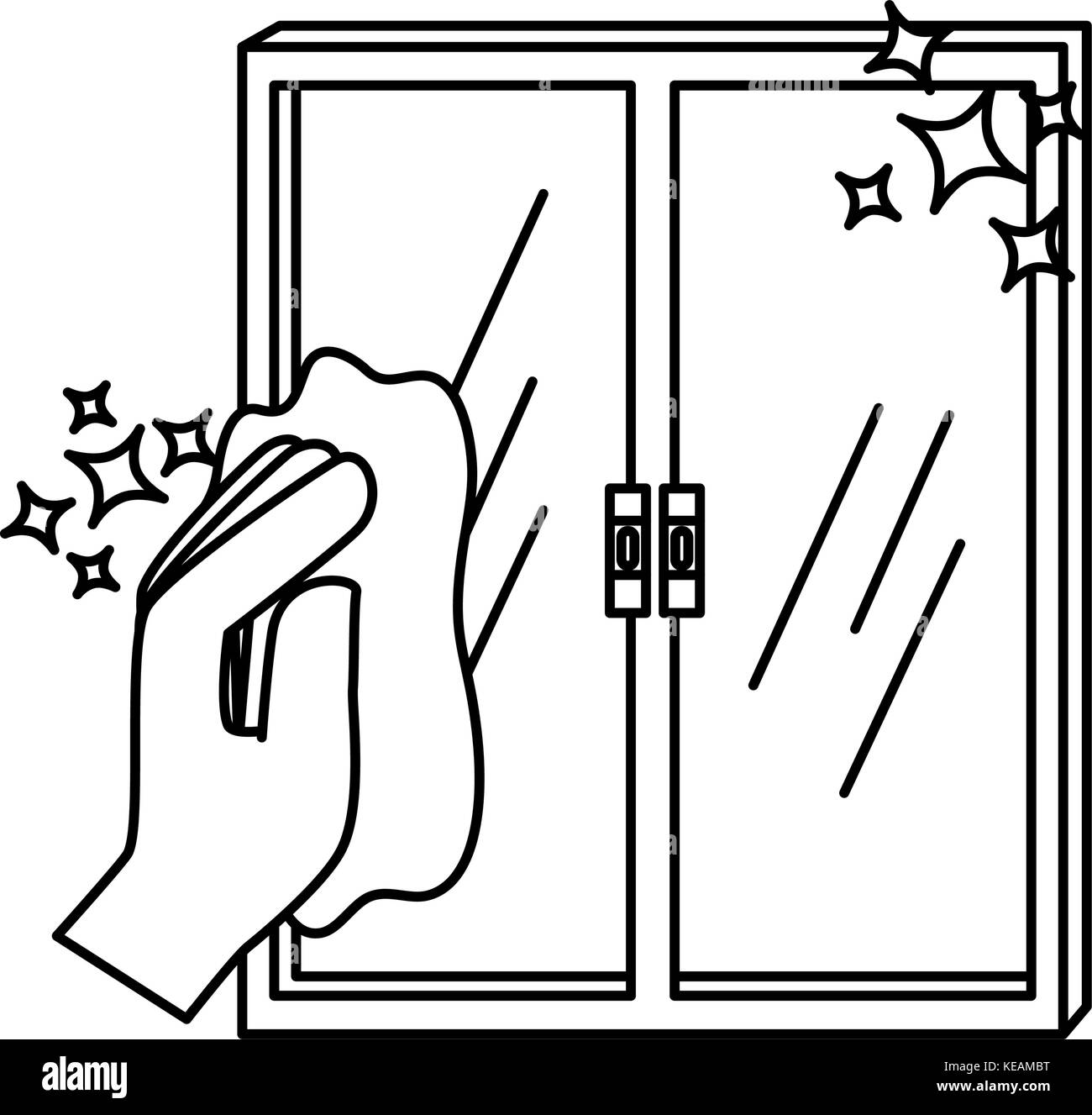 hand wiping window with cloth vector illustration design Stock Vector