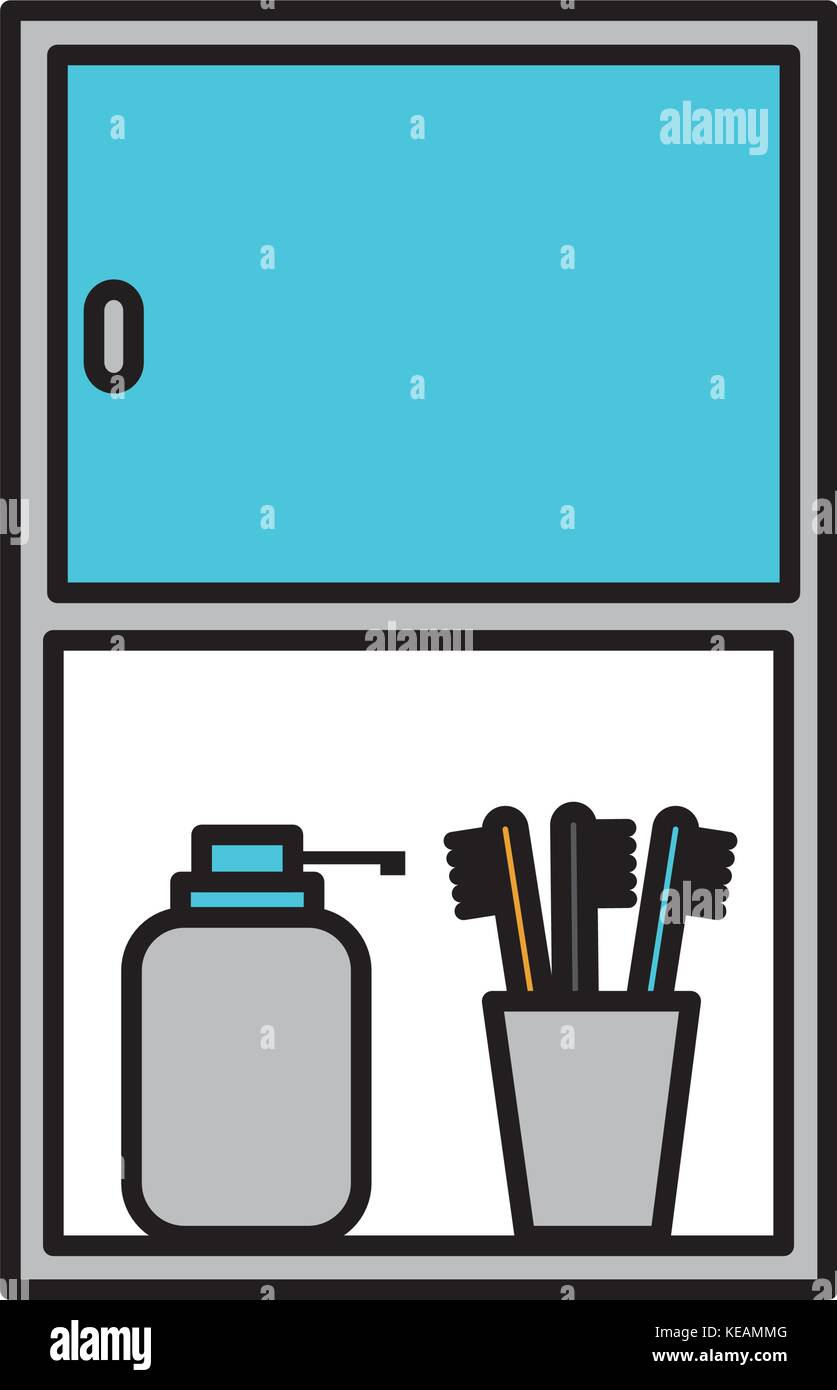 bathroom cabinet with bottle soap and toothbrush accessories Stock ...