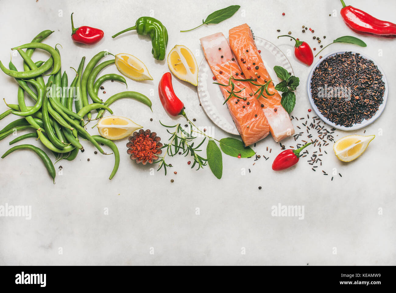 Salmon recipe flat lay hi-res stock photography and images - Alamy