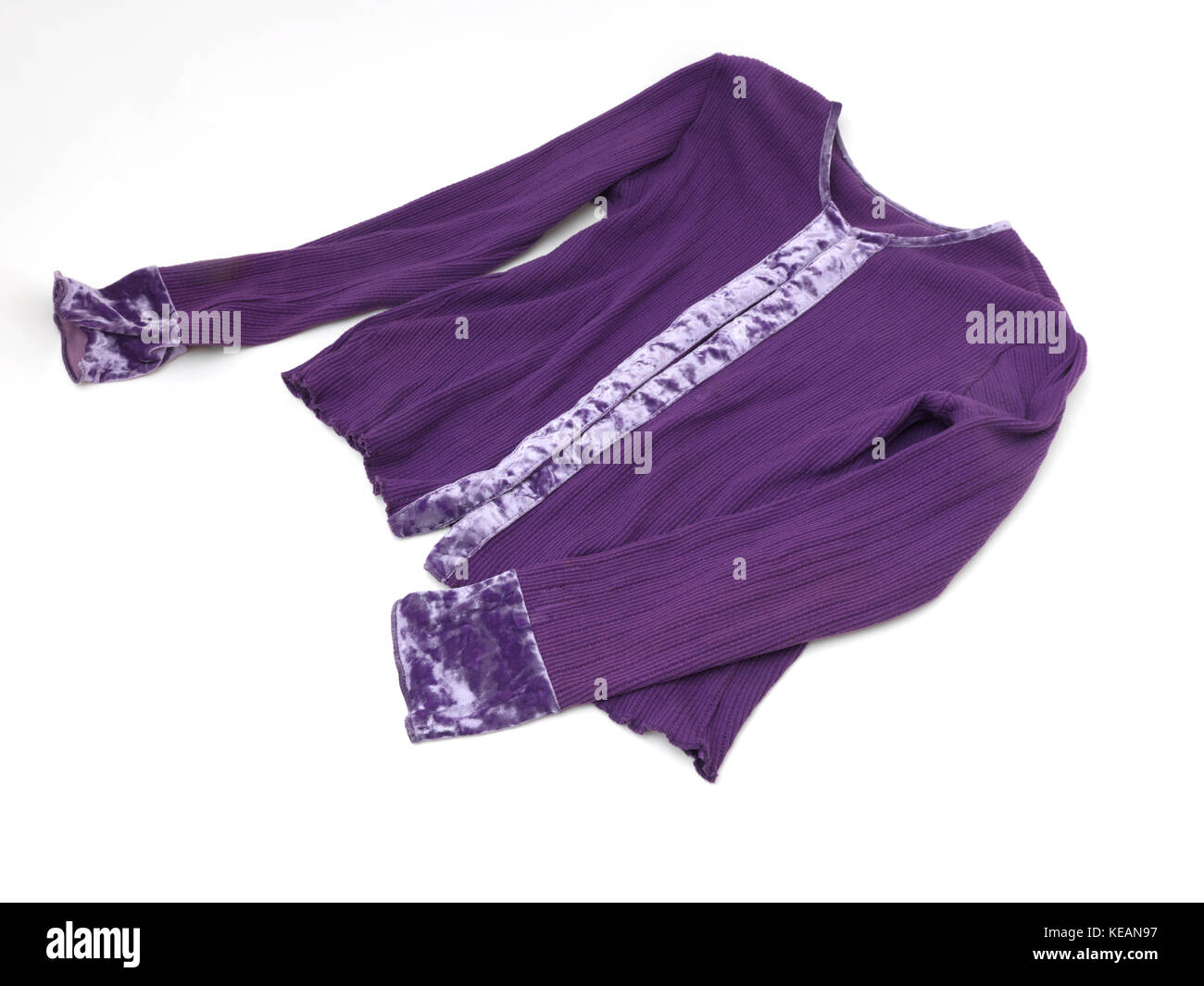 Purple velvet outfit with a matching cardigan and pants