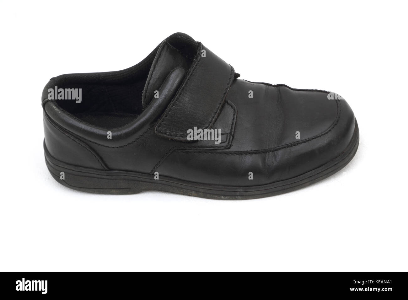 Men's Black Leather Shoes with Velcro Stock Photo