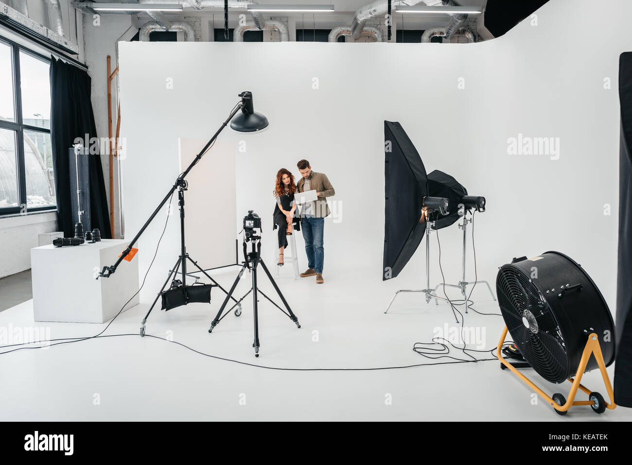 photo studio with lighting equipment Stock Photo Alamy