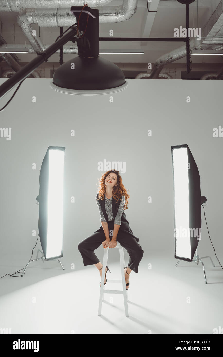 cheerful model in photo studio Stock Photo - Alamy