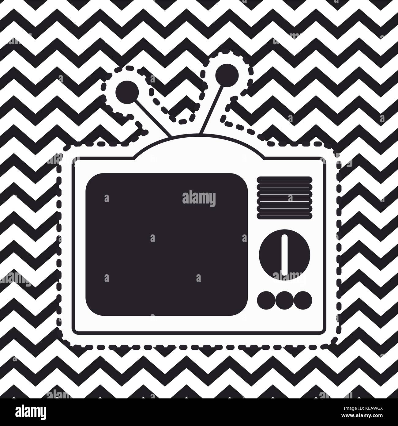 analog television sticker on pop art zig zag linear monochrome background Stock Vector Image