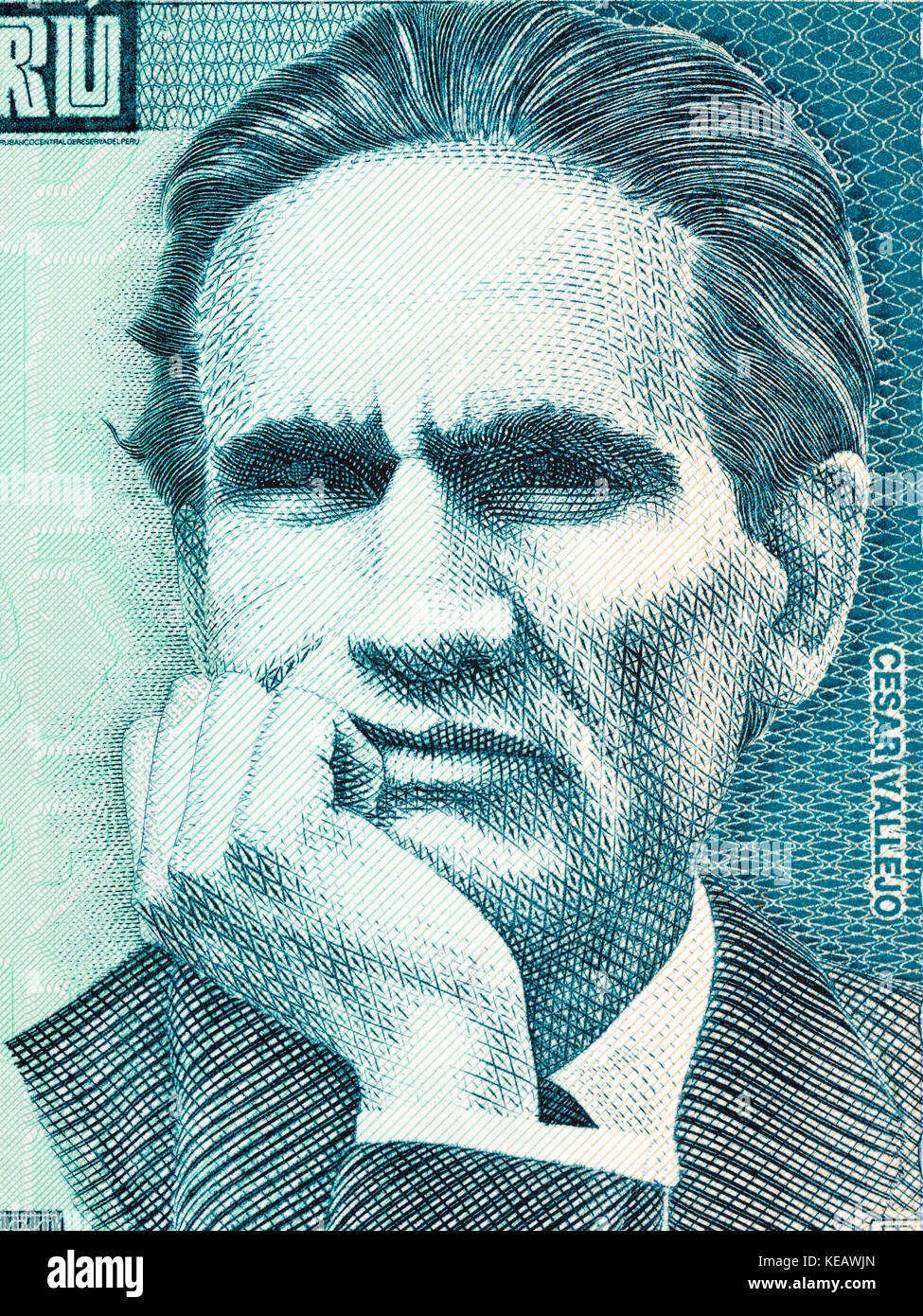 Cesar Vallejo portrait from Peruvian money Stock Photo