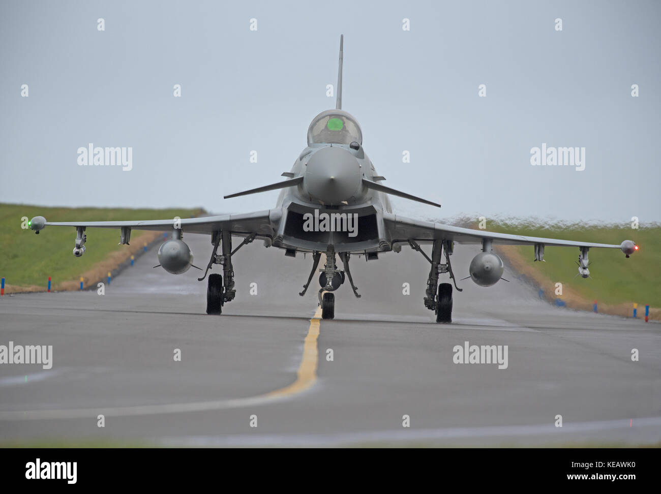 The UKs Eurofighter Typhoon a twin engined Canard-delta Wing fast jet fighter some of which are based at RAF lLossiemoputh in NE Scotland. Stock Photo