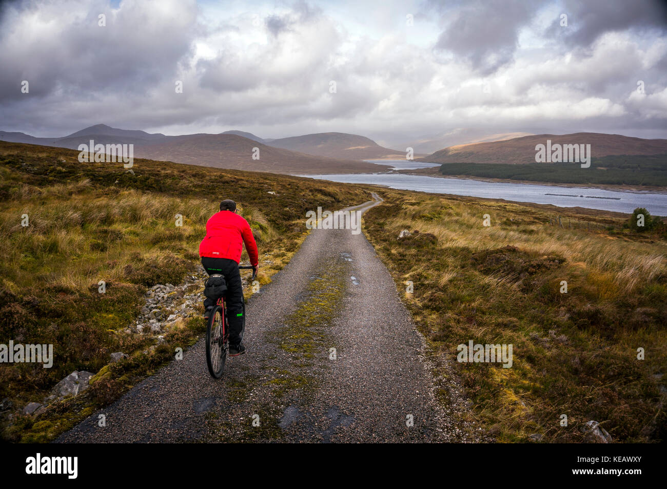 Cycling in Sutherland, Highlands of Scotland, UK Stock Photo