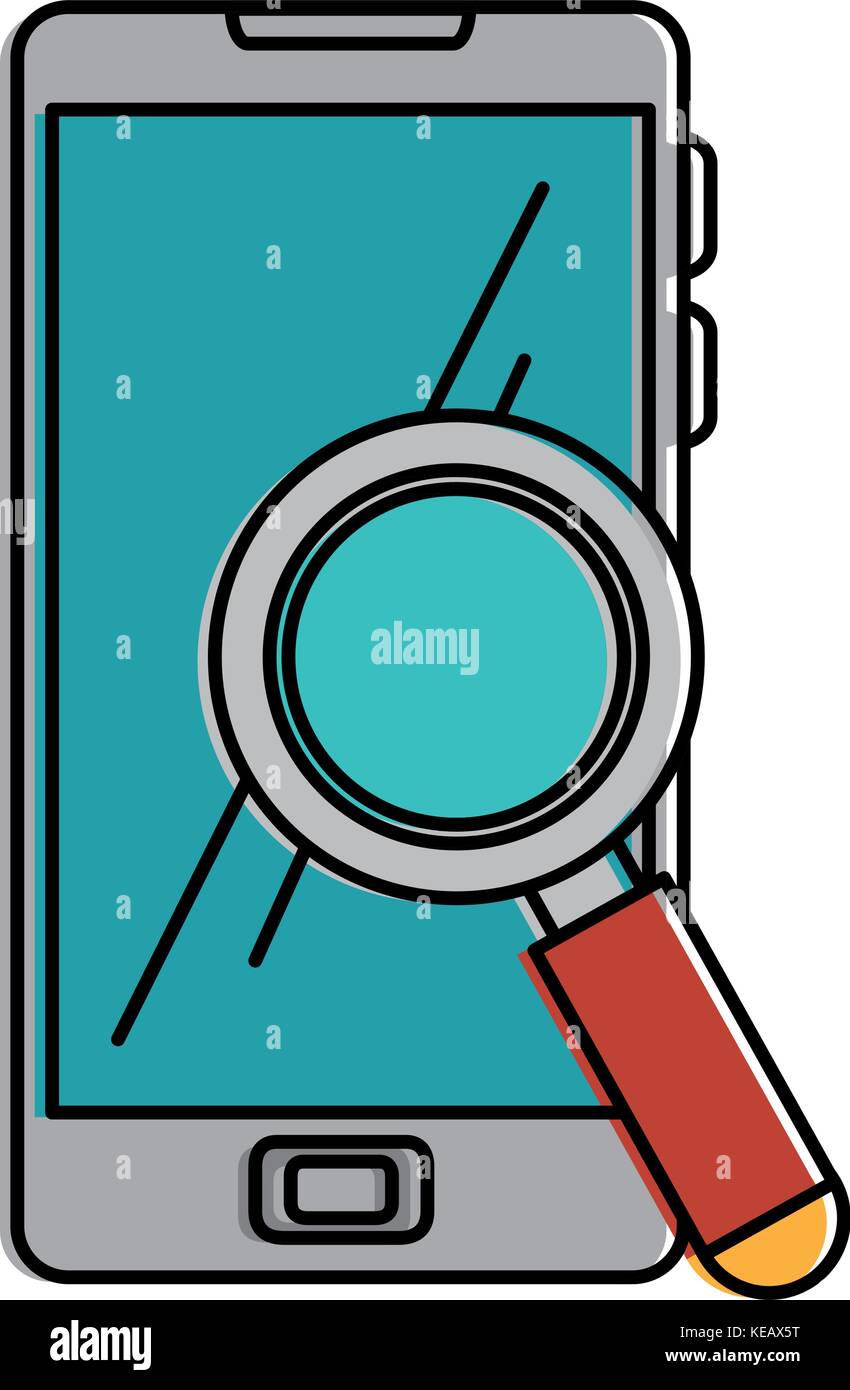 smartphone device with magnifying glass vector illustration design ...