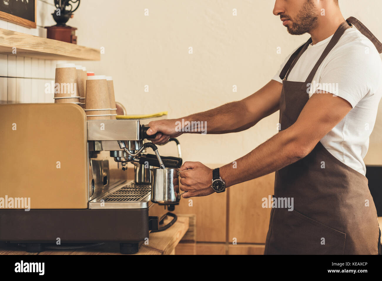 barista making coffee Stock Photo Alamy
