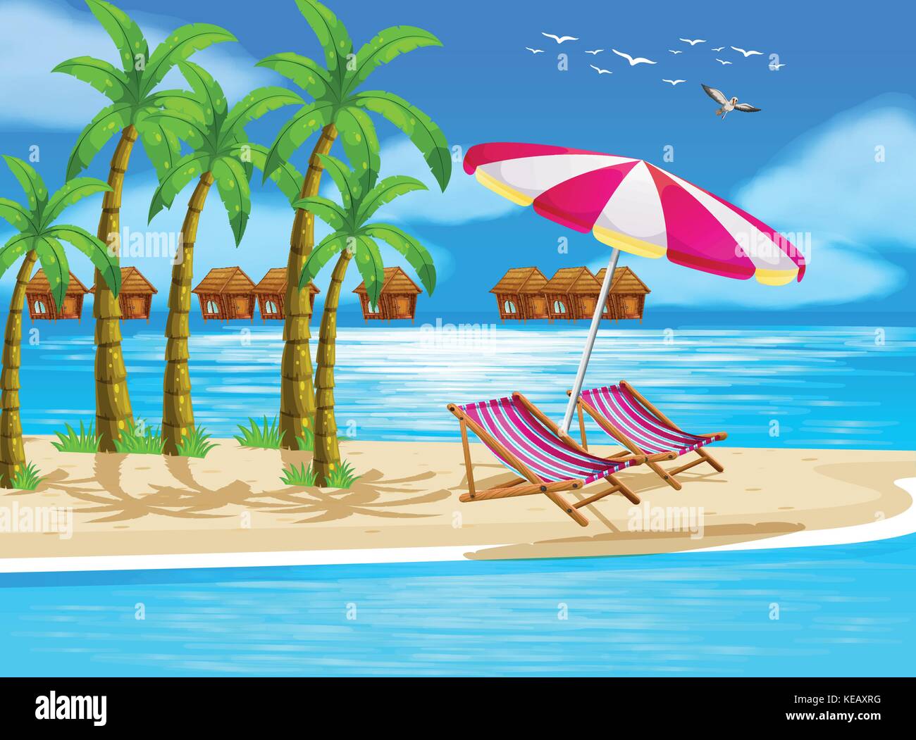 Illustration of beach view with cottages Stock Vector Image & Art - Alamy