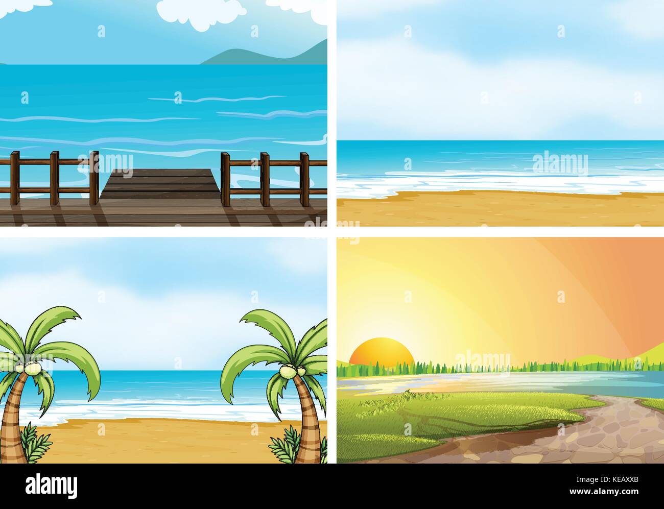 Illustration of four scenes of oceans Stock Vector