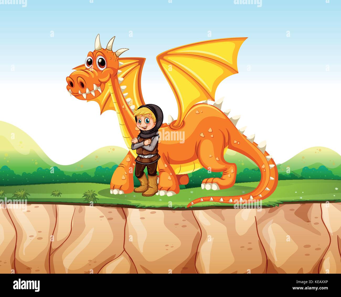 Knight standing next to the dragon Stock Vector Image & Art - Alamy