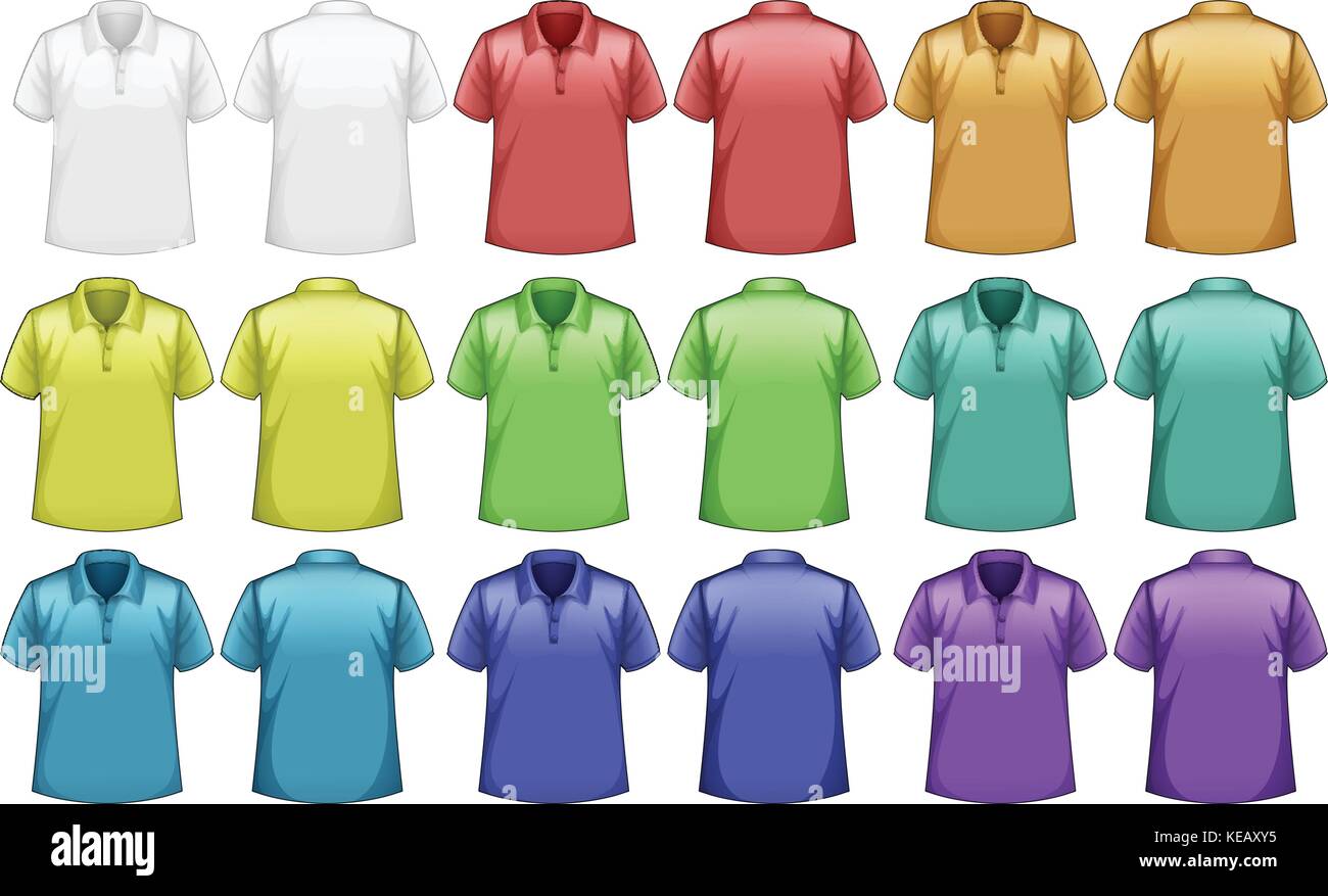 Different colors shirts with front and back view Stock Vector Image & Art -  Alamy
